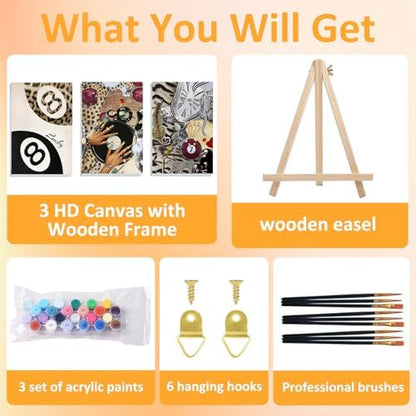 Mandun Leopard Paint by Numbers Kit for Adults, 3 Pack, 7.8x11.8 inch - Image 4