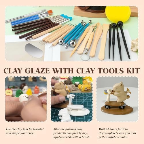 120ML Air Dry Clay Glaze with 29Pcs Clay Tools Kit - Image 2