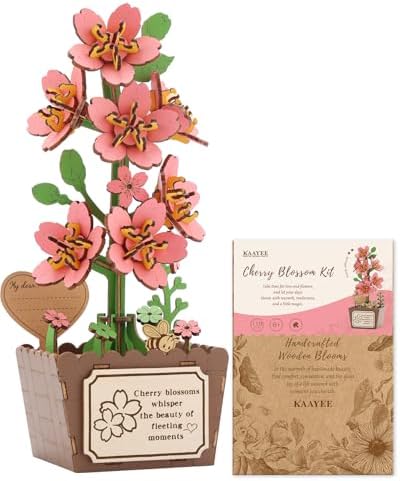 KAAYEE 3D Puzzles for Adults Cherry Blossom Potted, 119 Pcs Wooden Puzzle DIY Handcraft Kit, Romantic Pink Flower Home Office Decor, Gift for Lovers Couples on Anniversary Birthday Valentine's Day​ by KAAYEEDirect
