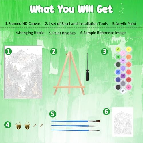 MAXBYE Forest Paint by Numbers Kit for Adults with Frame and Wooden Easel, Easy Painting Numbers Art Kits with Frame on Canvas, DIY Acrylic Painting Kit for Gift Home Wall Garden Decor 10×14 in - Image 6