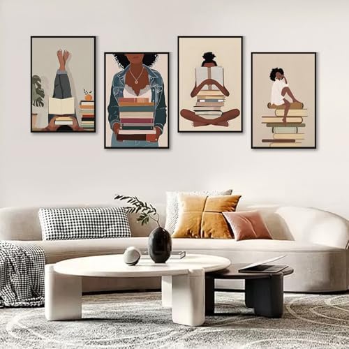 4 Pack Framed Paint by Numbers Kit for Adults, Book Lover, 8 x 12 Inch - Image 2
