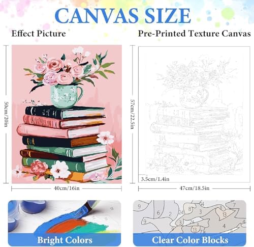 ZRIZQ Paint by Numbers Kit for Adults Beginner,Books Flowers,16x20 - Image 2