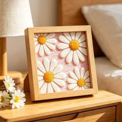 INFUNLY Daisy Punch Needle Kit for Beginners Simple Flowers Punch Needle Embroidery Kits for Adults DIY Punch-Stitching Kit with Instruction Threader Needles Square Frame for Wall Decor 9.4''x9.4'' - Image 5