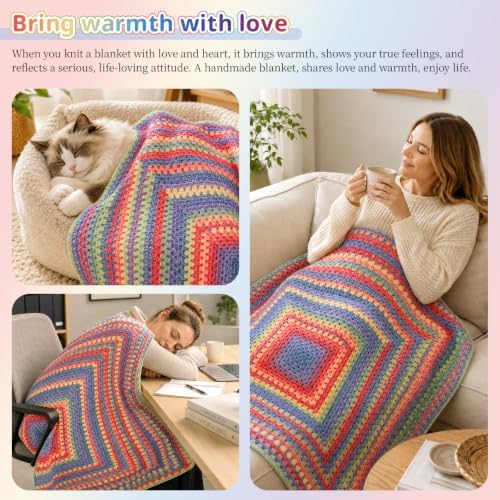 Coopay Crochet Kit for Beginners Granny Square Crochet Blanket Kit - Image 6