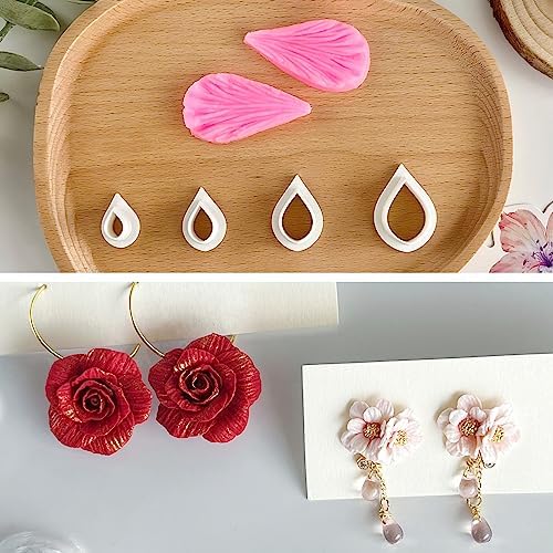 Flower Petal Clay Cutters - Flower Polymer Clay Cutters for Earrings Making, 3pcs Clay Cutters with 1pcs Petal Press Polymer Clay Mold, Clay Cutters for Polymer Clay Jewelry Making by Meeeyya