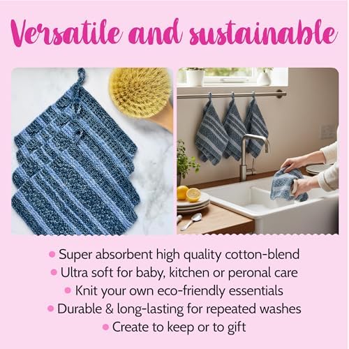 KnitPal Dishcloth Knitting Kit for Beginners (Jean Blue + Sky Blue) - Image 4