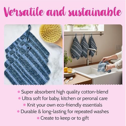 KnitPal Dishcloth Knitting Kit for Beginners (Jean Blue + Sky Blue) - Image 4