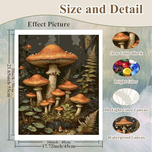 Mushroom Paint by Number for Adults, Paint by Numbers Kit for Adults 16x20 - Image 4