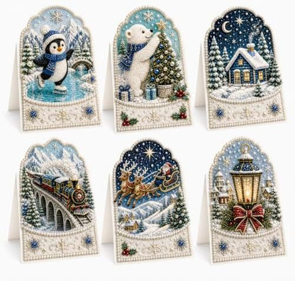 Diamond Art Christmas Cards 6 Pack, 5D DIY Gem Greeting Kits with Envelopes by Unknown
