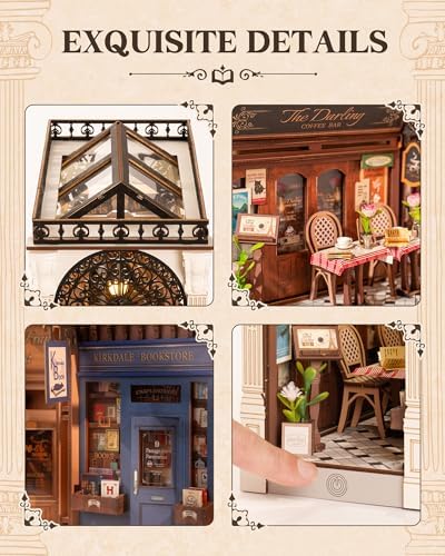ROBOTIME DIY Book Nook Kits Dollhouse Room Bookstore Miniature House with LED Light 3D Wooden Puzzles for Adults Booknook Bookshelf Insert Decor Diorama Kit Unique Gifts（Arcade Dating） - Image 6