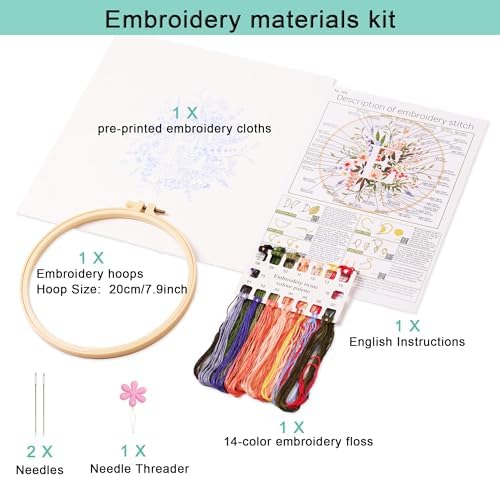 Harimau Letter E Pattern Embroidery Kit for Adult Beginners, Complete Starter Pack with 1 Hoop, Needles, Instruction Guide & Embroidery Stitch Video Tutorials - Image 2