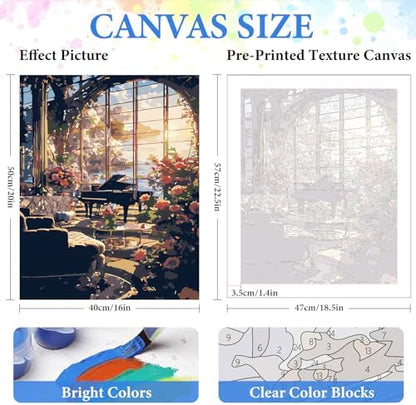 PRASIO Paint by Numbers Kit for Adults Beginner, Flower Landscape Adult Paint by Number Kits, DIY Acrylic Paint by Numbers Kit for Adults Canvas for Home Decor Gift 16x20 Inch - Image 3