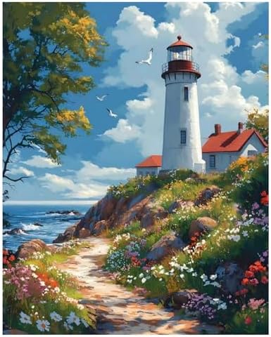 xcemhil Lighthouse Paint by Numbers Kit for Adults Beginner, Lighthouse Paint by Number for Adult, Acrylic Paint by Numbers Kits Suitable for Home Wall Art Decor Gifts 16x20 Inch by Unknown