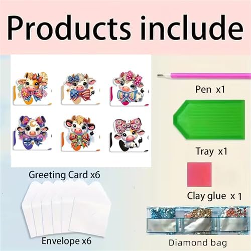 6 pack 3D Cow Diamond Painting Greeting Cards Kit,Animal Diamond Art Birthday Cards with Envelopes,DIY Thank You Card Making Craft for Adults,Handmade Greeting Card Supplies Gift Idea (Cow) - Image 4