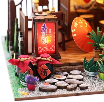 MAGQOO DIY Miniature Dollhouse Kit DIY Miniature House Kit Tiny Mini House Kits with Furniture 1:24 Scale 3D Puzzles(Sushi House) - Image 3