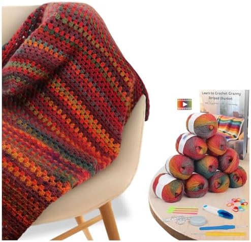 Aeelike Crochet Blanket Kit for Adults Advanced,Ombre Red Vintage Craft Kit by Aeelikescrochetworld
