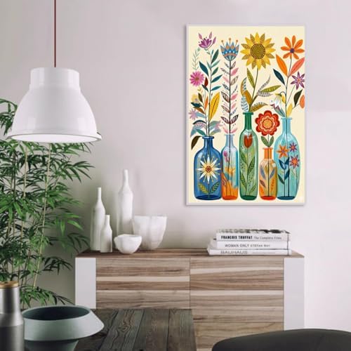 MaiMMaledy Paint by Numbers Kit 8Lx12W inch for Adults Beginners Canvas Pictures with Framed Drawing Painting Acrylic Pigment with Wooden Triangle Easel Warm-Colored Bouquet - Image 4