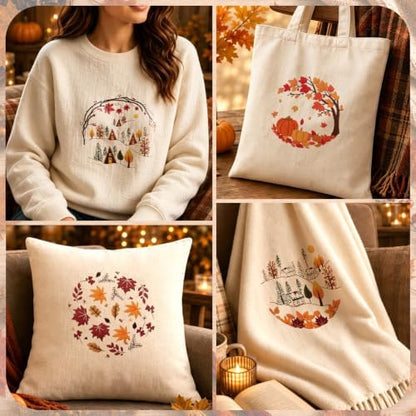 Kuabiz 5 Sets Fall Embroidery Kits for Beginners Autumn Maple Leaves Cross Stitch Kit for Adults Thanksgiving Pumpkins Embroidery Starter Kit Hoop Needlepoint Kits with Instruction Needles Threads - Image 6
