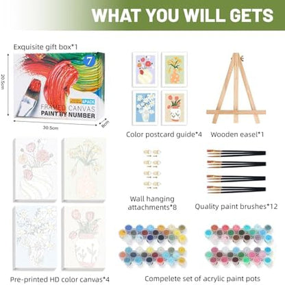 4 Pack Framed Paint by Numbers Kit for Adults Beginner with Wooden Easel, Flowers Vase Easy Adult Paint by Number Kits with Frame, DIY Acrylic Number Painting for Adults for Home Decor Gift 8x12 Inch - Image 4