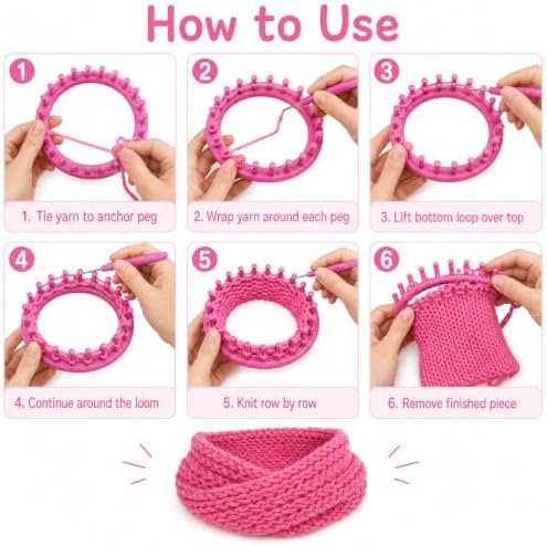 JAMIT Round Knitting Looms Set Craft Kit DIY Tool with Hook Needle, Set of 5 Plastic Looms Knitting for Hat Scarf Shawl Sweater Sock and Blankets - Image 5