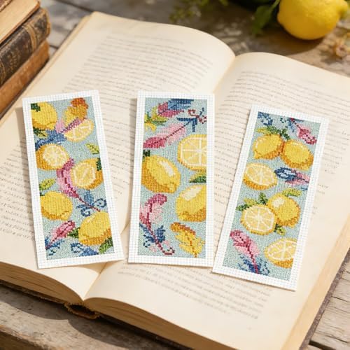 ORIGACH 6 Set Fresh Lemon & Feather Cross Stitch Bookmark Kit for Beginner - Image 6
