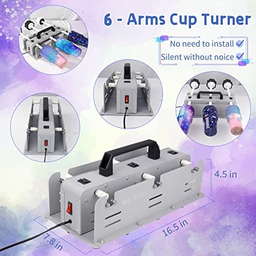 6 Cup Turner for Crafts Tumbler, Cup Turners for Tumblers Starter Kit with 6 Independent Switch, Multi Tumbler Spinner Machine Kit for DIY Epoxy Glitter Tumblers - Image 2