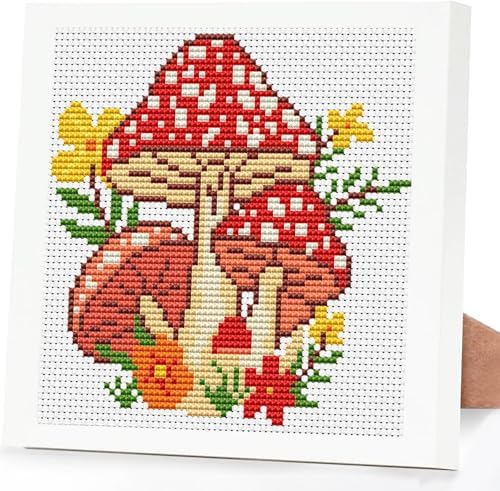 Tiwabb Mushroom Stamped Cross Stitch Kits for Adults Beginners with Frame by DIYHomeDecor