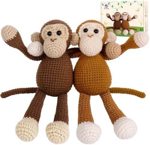 Crochetta Crochet Kit for Beginners, Crochet Kits with Step-by-Step Video Tutorials, Learn to Crochet Animal Kit for Adults Kids, DIY Craft Knitting Supplies, Monkey Amigurumi Gift(40%+ Yarn) by Crochetta