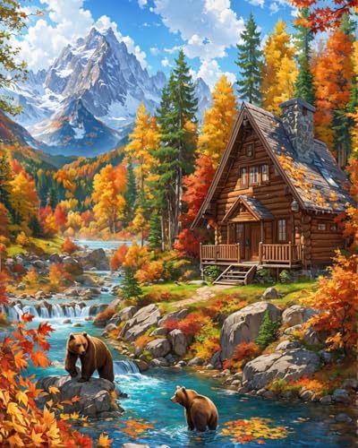 Mountain Paint By Numbers Kit For Adults Cabin Adult Paint By Number Kits On Canvas Bear Village Oil Painting Kit For Beginners Adults' Paint-By-Number Kits For Gift Home Wall Decor 16x20 Inch by Unknown