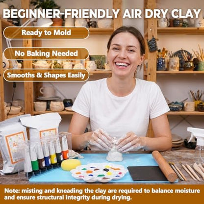 31PCS Pottery Kit for Beginners, 4.4LBS Air Dry Clay for Adults, Guide Book - Image 4