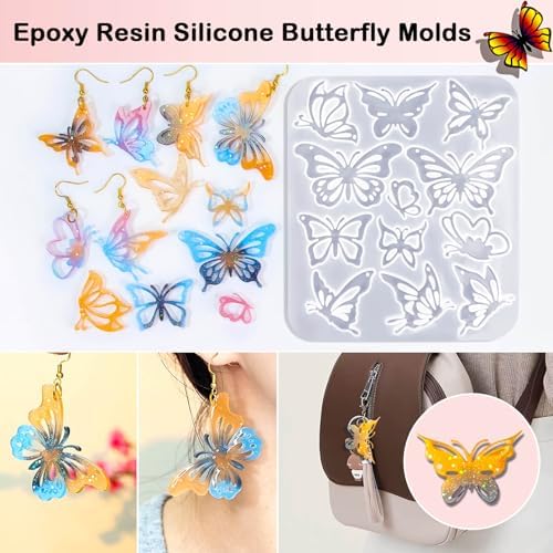 JHYlilia 24 Pairs Butterfly Resin Earring Molds, Butterfly Silicone Jewelry Resin Molds with 200Pcs Ear Hooks & Jump Rings, DIY UV Epoxy Resin Casting Kit for Earrings Pendants Keychains - Image 4