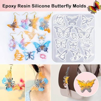 JHYlilia 24 Pairs Butterfly Resin Earring Molds, Butterfly Silicone Jewelry Resin Molds with 200Pcs Ear Hooks & Jump Rings, DIY UV Epoxy Resin Casting Kit for Earrings Pendants Keychains - Image 4