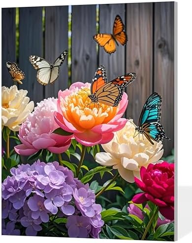 ACANDYL Flowers Paint by Numbers Kit for Adults Beginner Flowers Paint by Number for Adults Flower Canvas Painting by Number Rose Butterfly DIY Acrylic Oil Painting on Canvas Arts Craft Decor 16x20 in by ACANDYLPaintbyNumbersKits