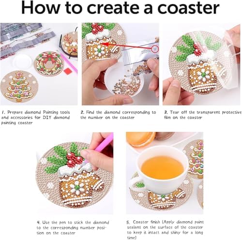 8 Pcs Diamond Art Coasters for Adults, 5D Diamond Painting Coasters Kit with Holder, Easy Christmas Diamond Painting for Beginners, DIY Gem Arts and Crafts Coasters Supplies for Home and Holiday Decor - Image 7