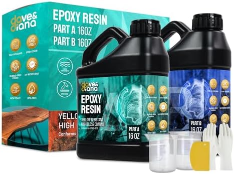 Dave & Diana Crystal Clear Epoxy Resin 16oz – Includes 16oz Each of Resin A & Hardener B, Anti-Yellowing, Wear-Resistant, High Gloss, No-Bubble Casting for Crafts, Woodwork, and Molds by Unknown