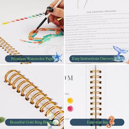 Watercolor Workbook for Beginners,18 Serene Seas Sceneries Water Coloring Book,Relaxing & Easy to Paint Water Coloring Book with 24 Colors-Perfect for Gifting to Creativity & Joy for Adults - Image 5