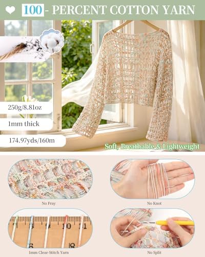 Aeelike Crochet Kit for Adults,Women Crochet Top Beach,Gradient Cotton Yarn - Image 2
