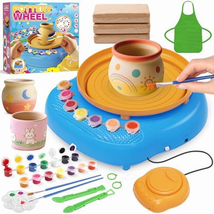 Pottery Wheel for Kids with Air Dry Clay Kit, 12 Paints & Tools, Ages 6-12 by Tingingyuli