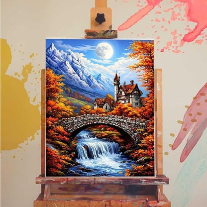 Autumn Paint by Numbers Kit for Adults Castle Paint by Numbers, DIY Acrylic Watercolor Oil Painting Kits for Adults Beginners with Brushes, Hobbies for Women for Home Wall Decor, Gifts 12x16 in 7-36 - Image 3