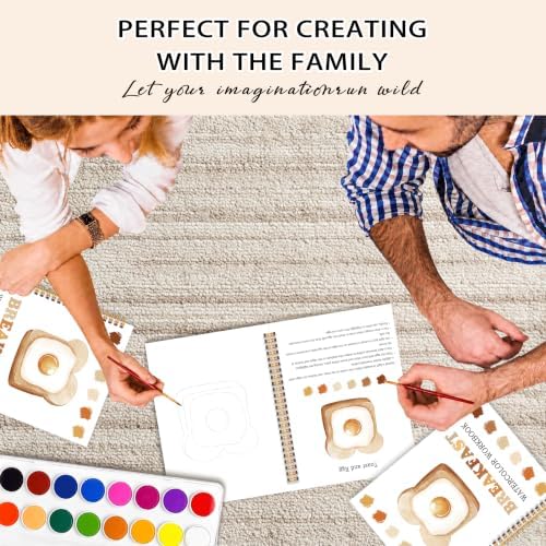 Breakfast Watercolor Workbook, Water Coloring Book, 12 Patterns, 18 Colors Watercolor Paint Set, Breakfast Buddies Watercolor Kit for Beginners, Fun Family Art Activity and Gift - Image 6