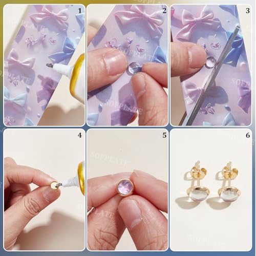 1 Box 160Pcs 18k Gold Plated Cabochon Stud Earring Blanks 6mm Stainless Steel Earring Stud Blanks Bulk with Butterfly Earbacks Glass Cabochon Ear Studs for Jewelry Making Supplies Beginners - Image 5