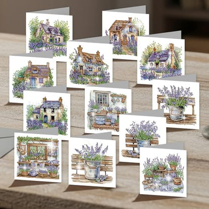 C'eitura 12Pcs Lavender Diamond Art Painting Greeting Card Kit with Envelopes, DIY Floral Christmas Birthday Thanksgiving Card Making Set, Calming Handmade Card Craft - Image 2
