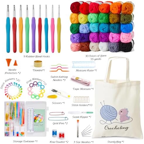 INSCRAFT Crochet Kit for Beginners Adults, 30 Acrylic Yarn Skeins 1650 Yards Yarn, 105 PCS Crochet Kit with Hooks Set,Includes Canvas Tote Bag, Ideal Starter Pack for Professionals - Image 2