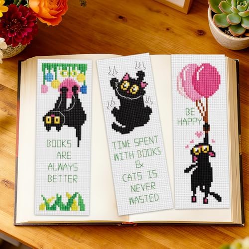 ORIGACH 6 Set Black Cat & Inspirational Quotes Cross Stitch Bookmark Kit - Image 6