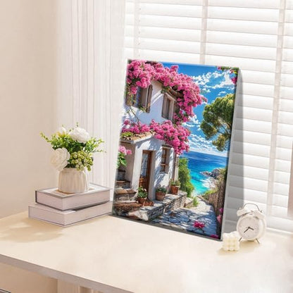 ATDMS Paint by Numbers Kit for Adults with Frame Landscape Paint by Number with Easel DIY Flowers House Adult Paint by Number Kits Paint by Numbers Kit on Canvas for Gift Home Wall Decor 8x12 Inch - Image 3