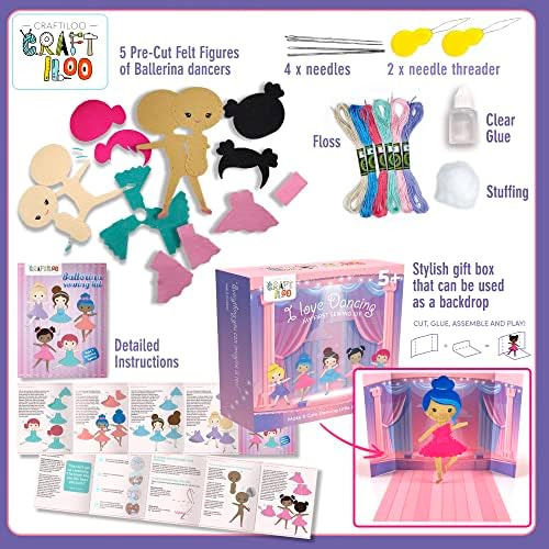 Ballerina Sewing Kit for Kids Ages 5-12 - 5 Felt Dancer Dolls, Beginner - Image 3