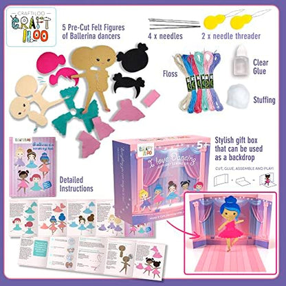Ballerina Sewing Kit for Kids Ages 5-12 - 5 Felt Dancer Dolls, Beginner - Image 3