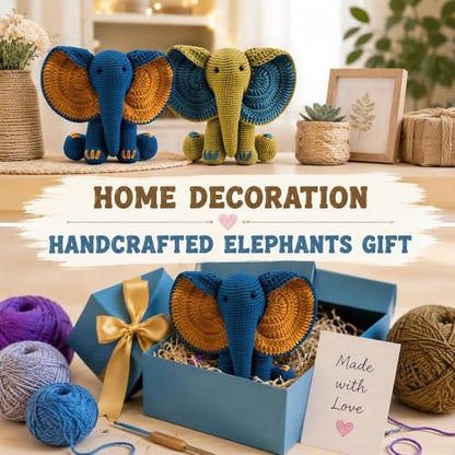 JYZJDKE Crochet Kit for Beginners Adults - DIY Amigurumi Elephant Knitting Starter Kit with Yarn Sets, Crochet Animal Kit Cute Stuffed Animal Craft Birthday Gifts (Dark Blue+Ginger Elephant) - Image 6