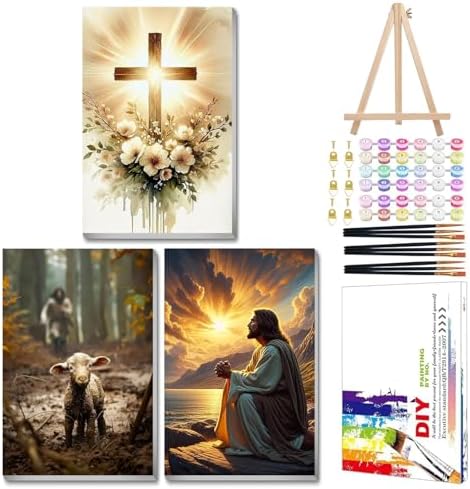 Mandun Religious Paint by Numbers Kit for Adults, 3 Pack, 7.8x11.8 inch by MANDUN
