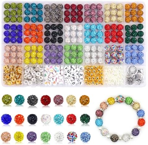 501 Pcs Rhinestone Bead Kit for Bracelet, 10mm Sparkle Clay Crystal Beads for Jewelry Making, 21 Colors Shiny Disco Ball Beads for Crafts Baseball Necklace Keychain Earrings DIY Decoration (Kit 1) by Welcometobuy